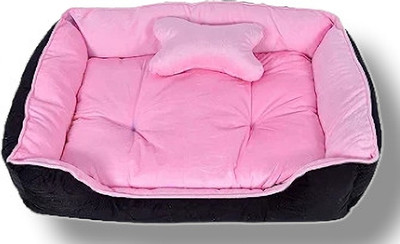 Royals Rore Ultra soft dog & cat Pet bed with fluffy filling 4XL Pet Bed(Black & Pink)