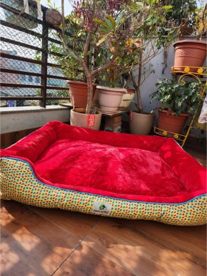 TEDHI POONCH Premium Canvas Lounger Dog Bed (Cheerful Chirps, Large) L Pet Bed(Red, Yellow)