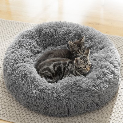 Zexsazone The round donut pet bed is perfect for indoor cats and puppies in all seasons. M Pet Bed(Grey)