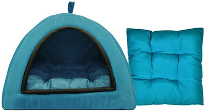 Relexpet Cats Kittens Pet Hut House in Soft Velvet, Puppies and Small Dog Bed S Pet Bed(Blue)