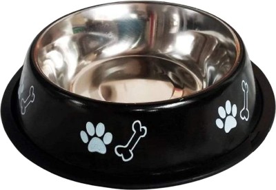 ERcial Store Stainless Steel Serving Bowl Bowls for Small Dogs and Cats, Wipe Clean, Non-Skid Bottom(Pack of 1, Black)