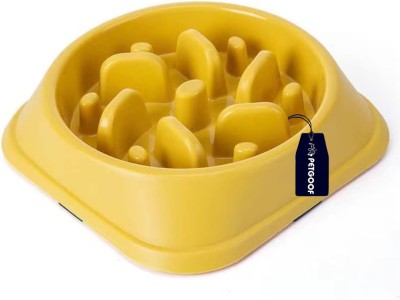 petgoof Pet Slow Feeder Bowl Anti-Gulping Food Plate Feeding Dog Cat Food Pet Bowl Plastic Pet Bowl(181 ml Yellow)