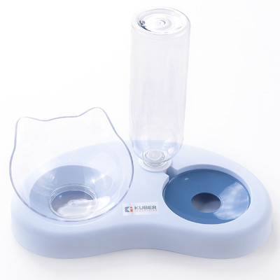 KUBER INDUSTRIES 2-in-1 Cat & Dog Bowl Set With Replaceable Water Bottle|Premium PP Plastic| Polypropylene Pet Bowl & Bottle(500 ml Blue)