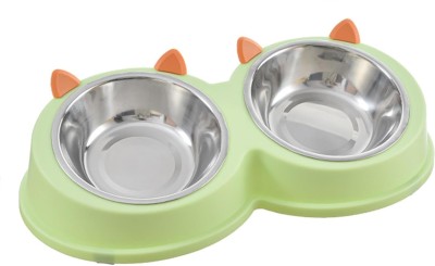 SKOFRI 2-in-1 Food and Water Bowl for Puppies, Cats & Kittens Cats Food Water Feeder Plastic Pet Bowl(500 ml Multicolor)