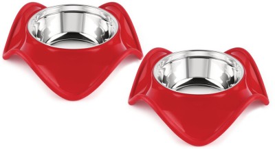 Cobaka pets by Classic Essentials Bolge Non Slip Anti Skid Set of 2 Stainless Steel Pet Bowl(900 ml Red)