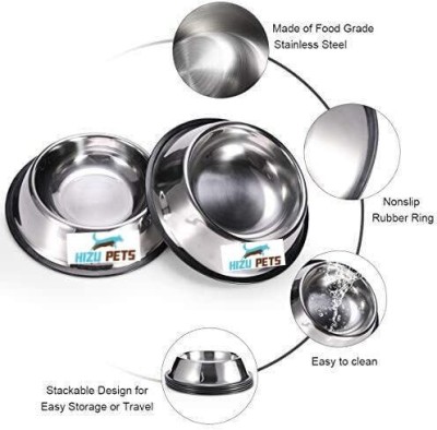 HIZU PETS Stainless Steel Pet Bowl(200 ml Silver)