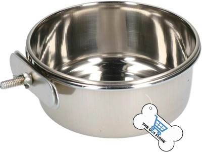 THE DDS STORE Stainless Steel X-Small Animals, Dogs, Birds Coop Cup with Clamp Holder Stainless Steel Pet Bowl(200 ml Silver)