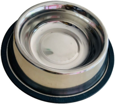 VM Mart Dog Cat Steel Food Water Bowl 500ml Small to Medium sized Dogs Stainless Steel Pet Bowl(500 ml Steel)