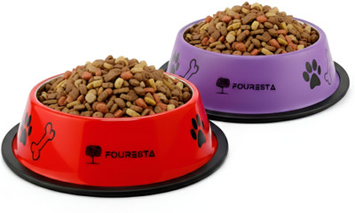 FOURESTA Large Dog Bowl 720 ml Combo Pack of 2 Feeding Bowls for Dog Non-Skid Dog Bowl Stainless Steel Pet Bowl(710 ml Red, Purple)