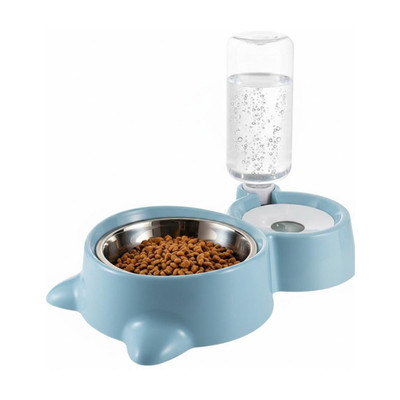 Maharaj Mall 2 in 1 Pet Feeder Stainless Steel Bowl with Automatic Water Dispenser, Anti-Slip Plastic Pet Bowl & Bottle(500 ml Grey)