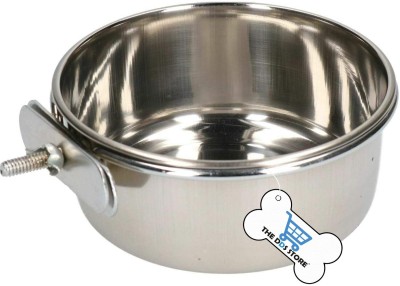 THE DDS STORE Stainless Steel X-Large Animals, Dogs, Birds Coop Cup with Clamp Holder Stainless Steel Pet Bowl(850 ml Silver)