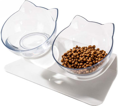 Emily Pets Cat Food Water Bowl Set 15° Tilted Raised Dog Bowl, Kitten Dish Pet Feeder Bowl Plastic Pet Bowl(800 ml White)