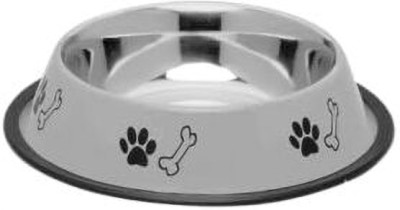 Foodie Puppies Paw Bone Printed Bowl for Dogs, Cats & Any Pets I Non-Skid Rubber Bottom Stainless Steel Pet Bowl(700 ml Grey)