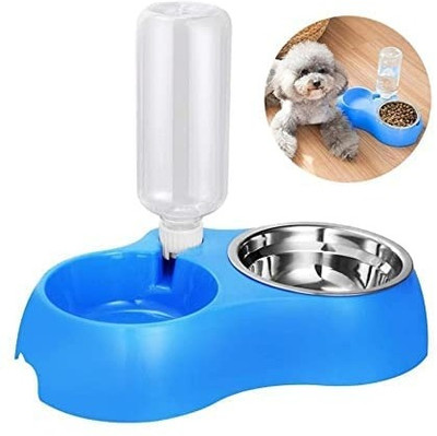 Gitesh Pets Food Bowl with Automatic Water Feeder for Small Medium Plastic, Stainless Steel Pet Bowl & Bottle(500 ml Multicolor)