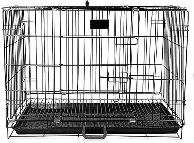 petkart Dog Cage Double Door Heavy Duty Folding Metal Kennel for Large Size BLACK Pet Crate(Suitable For Dog, Cat, Rabbit, Monkey)