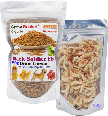 Grow Basket BSF Larvae & Shrimps High Protein Diet for Big Mouth Predator Aquarium Fish Shrimp 0.1 kg Dry Adult Fish Food
