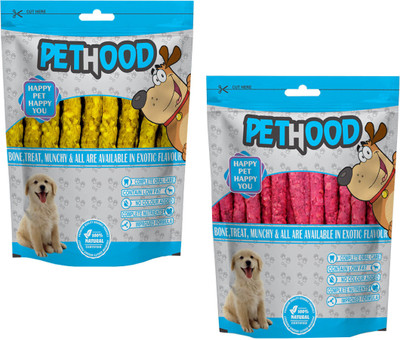 PET HOOD Dog Chew Chicken & Mutton Stick 2 x (450 gm) - 900 gram, Dog Sticks, Dog Snacks Chicken, Mutton Dog Chew(1 kg, Pack of 2)