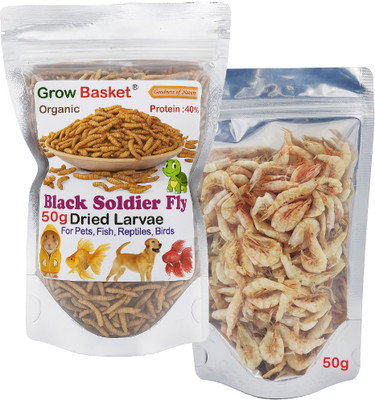 Grow Basket Protein Rich BSF Larvae with Shrimps for Large Carnivorous Monster Fishes Shrimp 0.1 kg Dry Adult Fish Food