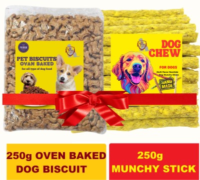 VJOY Healthy and Teasty Chicken Flavor Munchy Stick 250G With 250G Biscuit Chicken Dog Chew(500 g, Pack of 2)