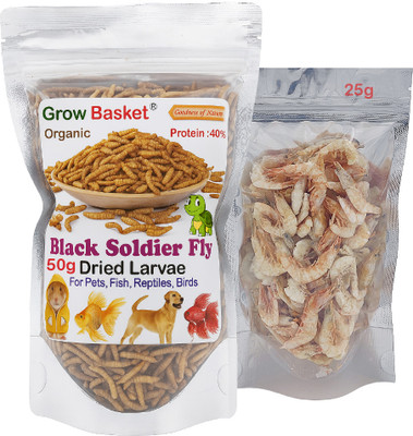 Grow Basket BSF Larvae & Shrimps High Protein Diet for Big Mouth Predator Aquarium Fish Shrimp 0.075 kg Dry Adult Fish Food
