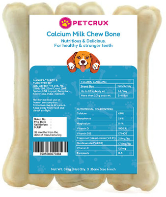 Petcrux Calcium Milk Chew Bones for Healthy & Strong Teeth Dog Treats (6inch X 3Pcs) Milk Dog Chew(800 g, Pack of 3)