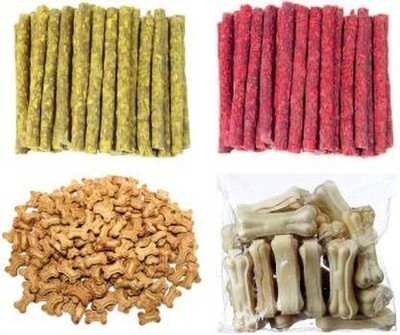 ARIMA Dog Chew Combo Of 4 Munchy Red+Yellow , Biscuit , Bone Chicken, Mutton, Milk Dog Chew(500 g, Pack of 4)