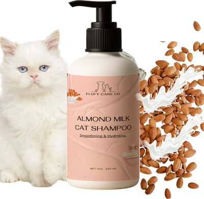 flufy care co Nutri Glow Almond Milk Cat Shampoo 200ml / Smoothning& Hydrating. Allergy Relief, Anti-fungal, Anti-microbial, Flea and Tick, Hypoallergenic, Anti-itching Top Note: Fresh almond milk, Base Note: Madagascar vanilla Cat Shampoo(200 ml)