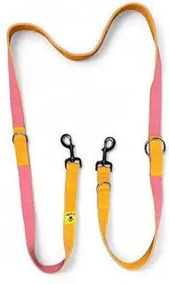 A+a pets Multi-Function Cotton Leash to Walk 2 Dogs | Adjustable, Soft Comfortable Plain Dog Collar Charm(Pink & Mango, Round)