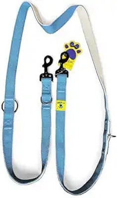 A+a pets Multi-Function Cotton Leash to Walk 2 Dogs | Adjustable, Soft Comfortable Plain Dog Collar Charm(Blue & White, Round)