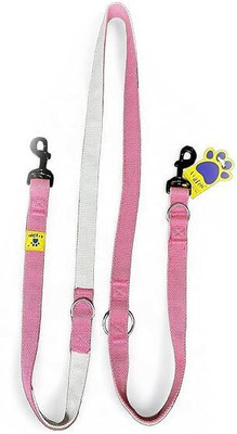 A+a pets Multi-Function Cotton Leash to Walk 2 Dogs | Adjustable, Soft Comfortable Plain Dog Collar Charm(Pink & White, Round)