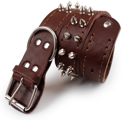 PSK PET MART 1 pcs Brown 2 inch Wide Luxury Spiked Leather Dog Collar for Large Dogs, Dog Everyday Collar(Large, Brown)