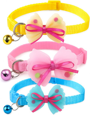 KYC Pack of 3 - Cat and Dog Breakaway Collars With Bell Cat Collar Charm(Yellow, Pink, Blue, Round)