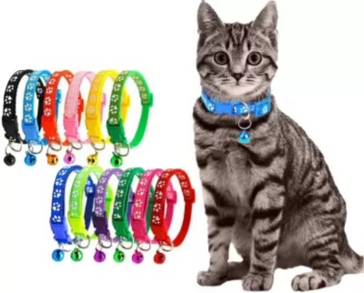 DRK Shop Mart Cat Collar Belt for Kitten with Bell Paw Print Nylon Made 2 Pcs All Age Group Bell Cat Collar Charm(Any two color, Round)