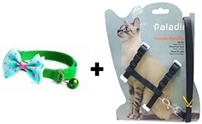 Sip cat harness black with beautiful green butterfly collar charm Cat Safety Harness(Small, Black)