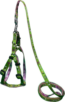 Petshop7 Bone Printed Adjustable Leash with Harness Set Printed Nylon Cat & Puppy Dog & Cat Harness & Leash(Extra Small, Green)