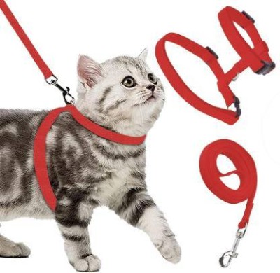 droopy Cat Harness Full Body With Leash Set - suitable for all sizes of cat Cat Harness & Leash(Medium, Red)