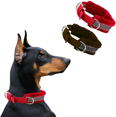 Aftra Dog Neck Belt Nug Comfy Soft Fur Padded Collar (S, Recommended for 5-15KG Pet) Dog Everyday Collar(Small, Red, Brown)