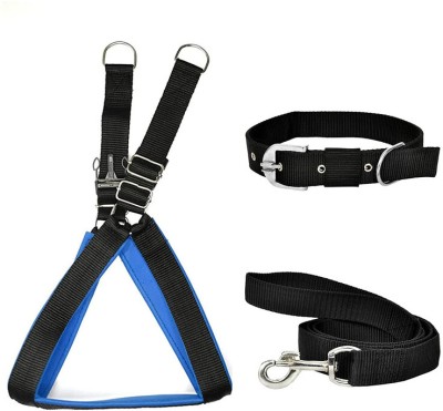 Petlia Body Belt Collar Training Lead Dog Leash Padded Nylon Set Combo XXL Dog Harness & Leash(45 - 66 cm, Black)