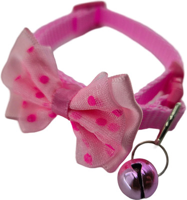 SHOPET Adjustable Cute Bow Tie Pet Collar with Bell for Puppies and Kitten | Soft Nylon Dog & Cat Everyday Collar(Medium, white)