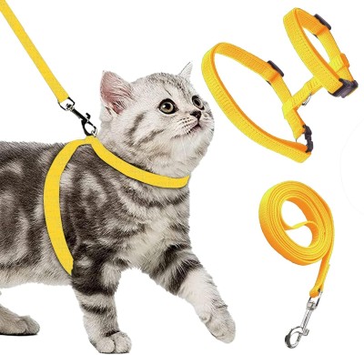 Buraq Cat Harness Full Body With Leash Set - For Walking | Escape Proof Cat Buckle Harness(Medium, YELLOW)