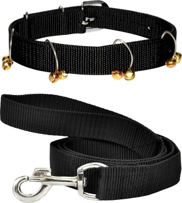 WROSHLER ADJUSTABLE NYLON 1 INCH BLACK GHUNGROO DOG COLLAR LEASH SPECIALLY FOR MEDIUM DOG Dog Collar & Leash(Medium, BLACK)
