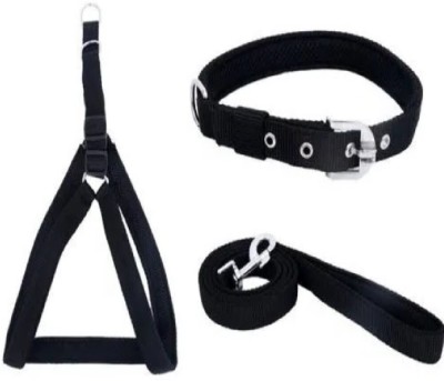 DYS Pets Dog Belt Combo of 1 inch Black Padded Dog Body Harness Dog Harness & Leash(Medium, Black)