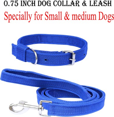 WROSHLER Adjustable nylon 0.75 inch Dog collar & leash Specially for small & medium dogs Dog Collar & Leash(Medium, BLUE)