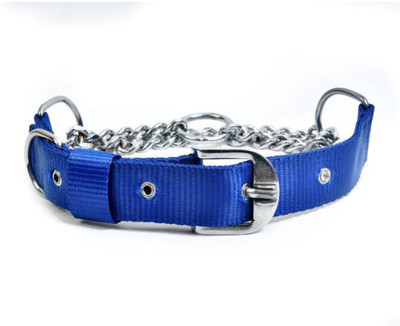 PAWS INTERNATIONAL Nylon Half Chain Collar Half Choker Stainless Steel Neck size(15-18.5INCH) Dog Choke Chain Collar(Small, Blue)