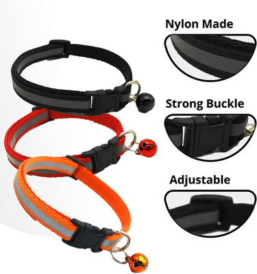 ADIOS 3 Pcs Reflective Cat Collar with Bell for Indoor & Outdoor Rabbit Dog & Cat Everyday Collar(Small, 0.5 Inch)