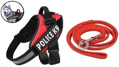 Breedo Dog Police K9 Harness Body Belt Padded With Leash | Adjustable Strap Dog Harness & Leash(Large, Red)