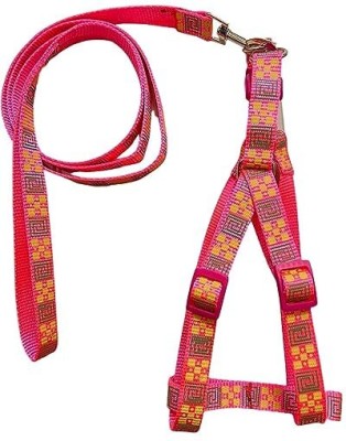 Pet Guard Harness Leash for All Breeds Comfortable adjustble Box Print Design Dog & Cat Harness & Leash(Medium, pink)