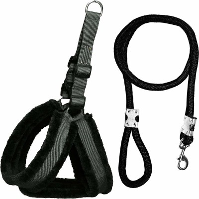 Smart Doggie Choke Free and Pulling Free Padded Easy Control Adjustable Dog Harness & Leash(Small, Black)