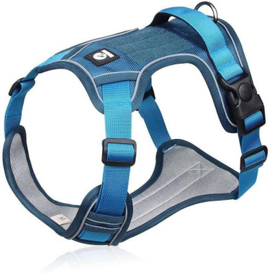 Subaka No Pull Dog Harness with Safety Reflective Strip Quick Release Buckle Adjustable Dog Reflective and LED Harness(Large, Sky Blue)