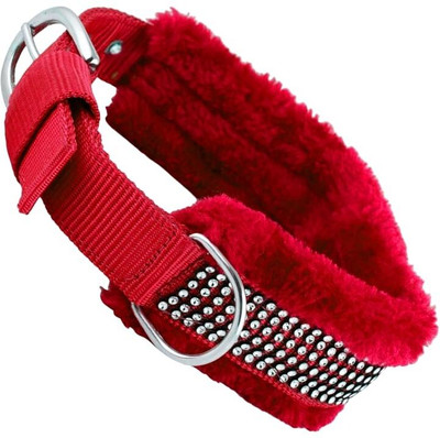 Petzoto Dog Neck Belt Comfy Soft Fur Padded Collar (M, Recommended for 14-23KG Pet) Dog Everyday Collar(Medium, RED)